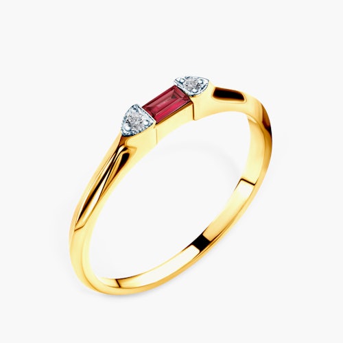 Pierścionek zaręczynowy SAVICKI: dwukolorowe złoto, rubin, diamenty